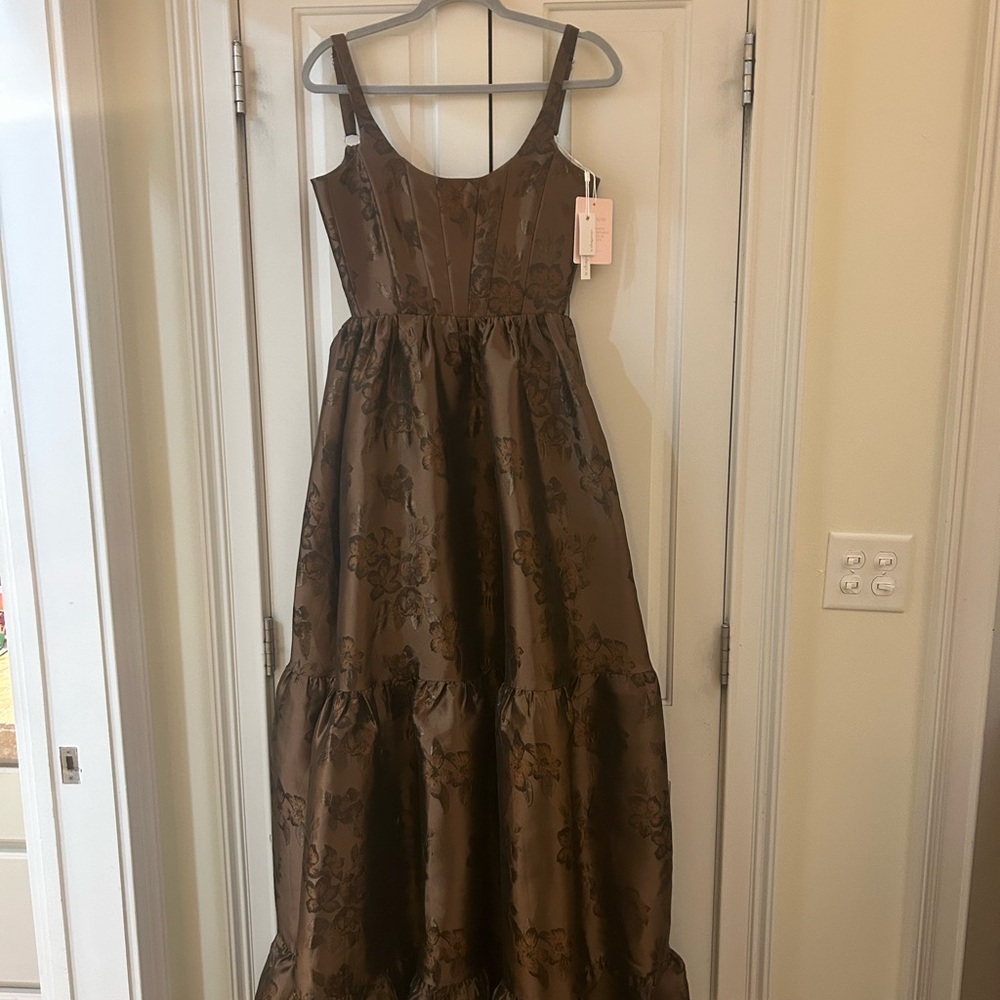 V. Chapman The Avery Dress in Cocoa Baroque Floral - Picture 3 of 5